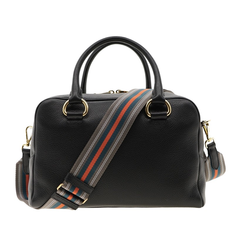 【PRADA】 黒 ストライプ Black Leather Vitello | Prada Shoulder Bag Guitar Strap