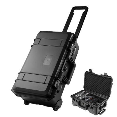 Black Waterproof Hard Case Trolley Protective Case with Wheels IP67 w/ Foam