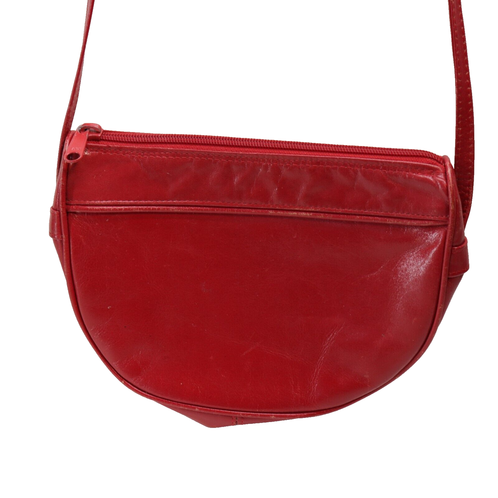 Vtg Retro Shoulder Handbag S Red Leather Half Moon LIned