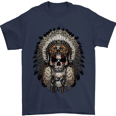Native American Indian Skull Headdress Mens T-Shirt 100% Cotton