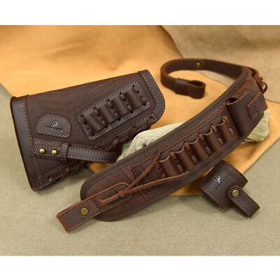 Leather Rifle Buttstock , Sling No Drill Combo for .22LR .308 .30/30 .357 .44MAG