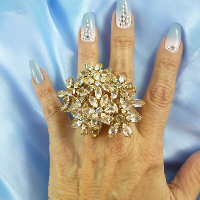 HUGE Acrylic Rhinestone Statement RING Size 6 & 8 Double Finger 3 LAYERS BEAUTY