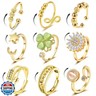 LOWNOUR Fidget Ring Anxiety Rings for Women Gold 9pcs Adjustable Spinner Ring CZ Diamond Sunflower Moon Star Four Leaf Heart Bead Fidget Rings for Anxiety Stress Relief for Women