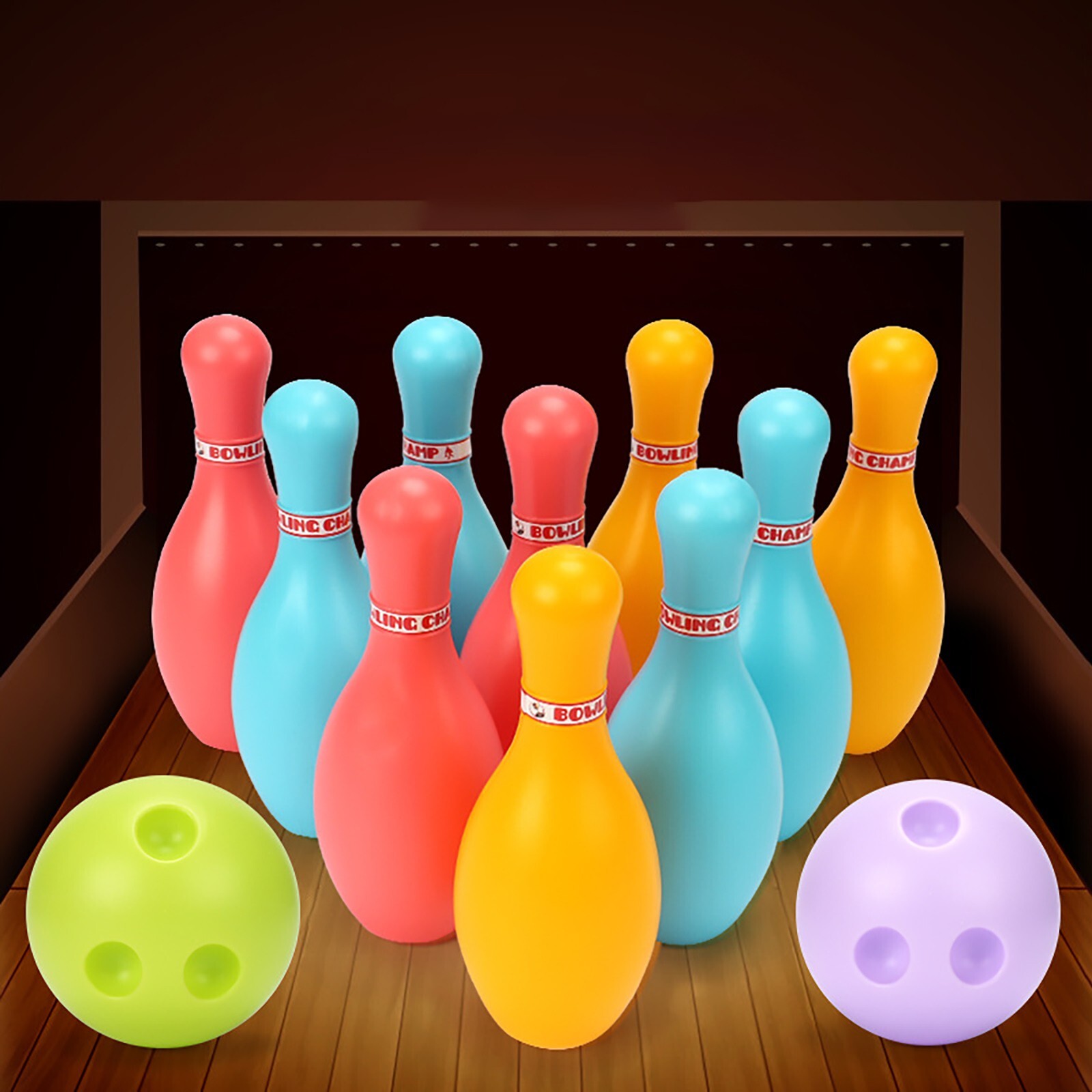12Pcs Set Child Solid Color Pins Balls Bowling Game Indoor Sport Development Toy