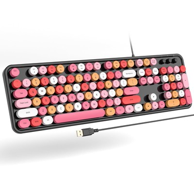 USB Wired Computer Keyboard - Retro Typewriter Keyboard - Full Size Office Ke...