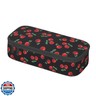 HKHEHOP Red Cherry Black Pencil Case Big Capacity Storage Pencil Pouch Stationery Bags With Zipper Portable Pen Holder Box Organizer For Boys Student College School Office Supplies