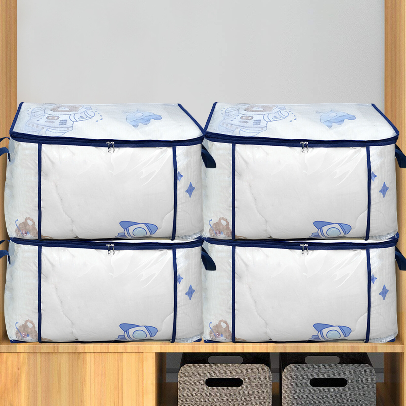 4Pcs Clear Quilt Storage Bag PVC Transparent Visible Clothes Storage