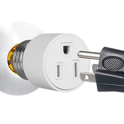 E26/E27 3 Prong Light Socket to Plug Adapter Polarized Screw in Outlet 