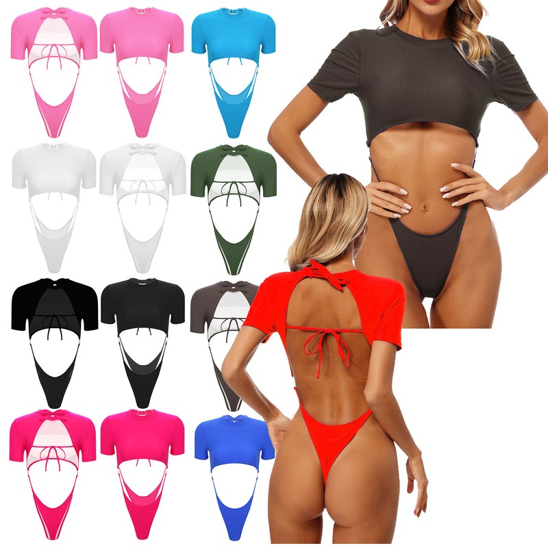 Womens Monokini Unitard Bodysuit Hawaii Bikini Jumpsuit Brazillian High Cut