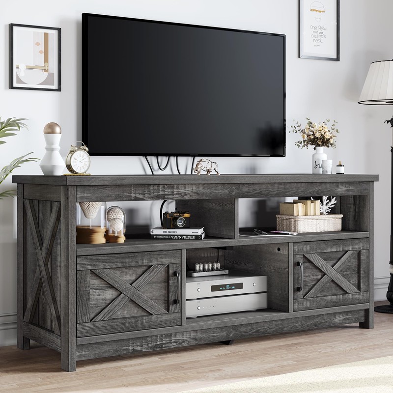 For 65 In With Power Outlet Media Console W/ Storage Cabinet