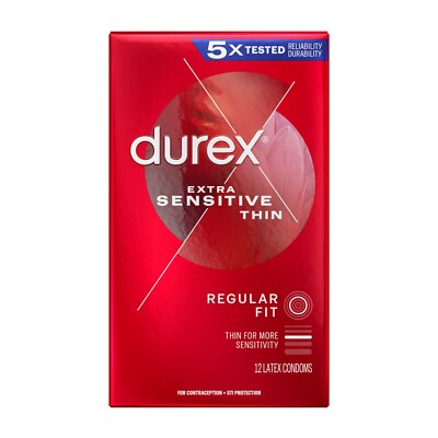Durex Extra Sensitive Thin Lubricated Latex Condom Bundle+Brass Pocket Case