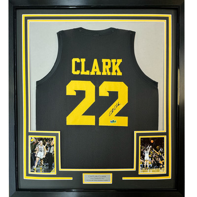 Framed Facsimile Autographed Caitlin Clark 35x39 Iowa Black Reprint Auto Jersey