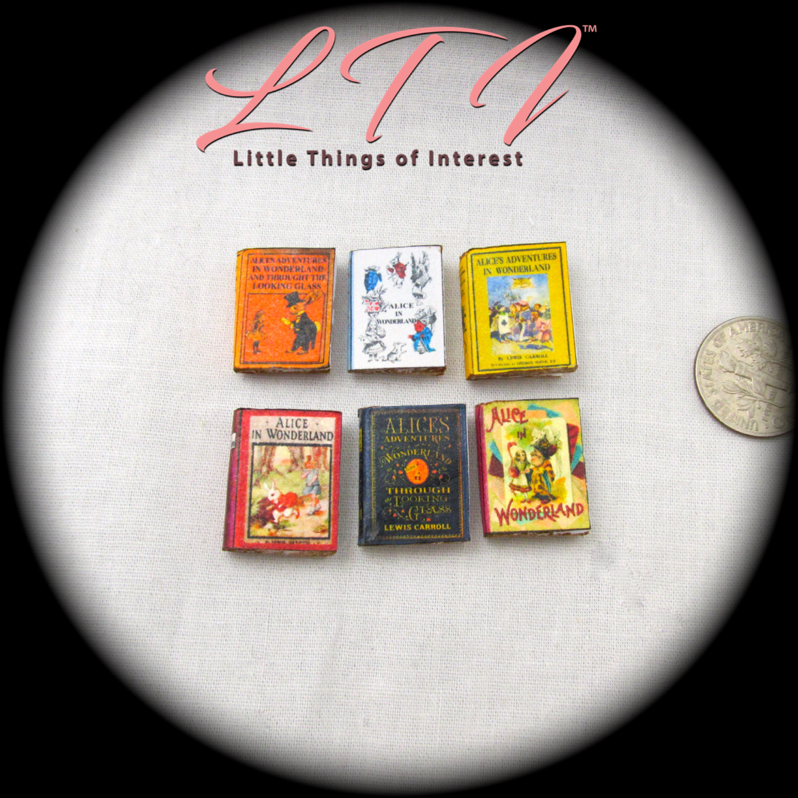 6 ALICE IN WONDERLAND Dollhouse Miniature Books 1:12 Scale PROP Faux Bookshelf