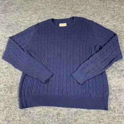 St Johns Bay Sweater Mens XL Blue Cable Knit Cotton Blend Super Soft Pullover