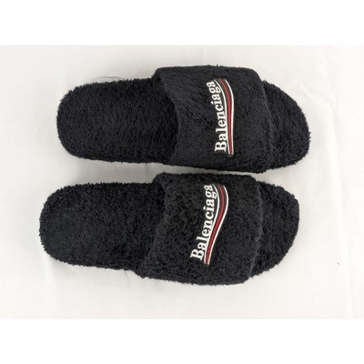 Pre-owned Balenciaga Soft Towel Material Furry Slide In Black/white/red / Q.2 Size 44