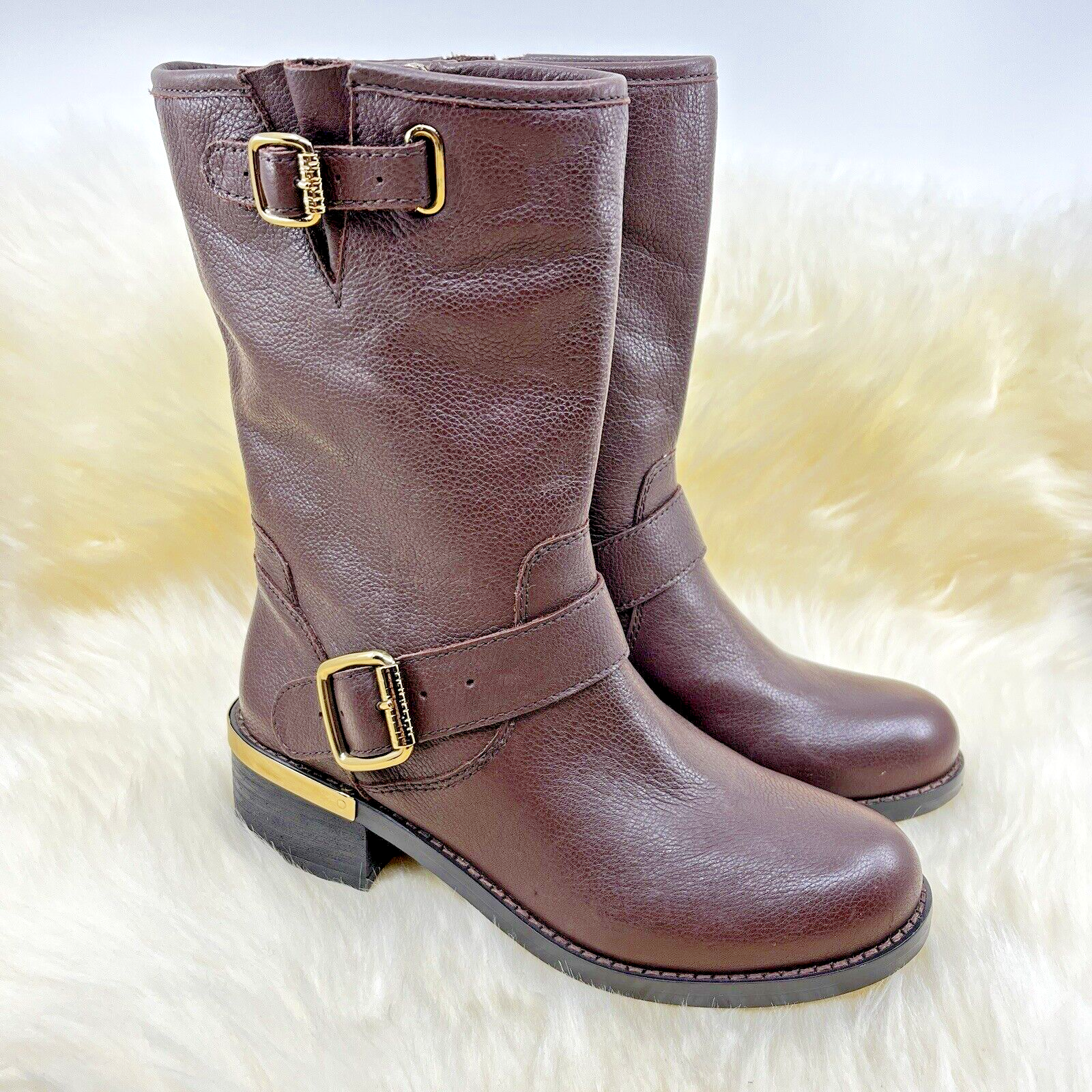 Vince Camuto Women's Windy Motorcycle Combat Boot Size 5.5 Dark Brown NEW