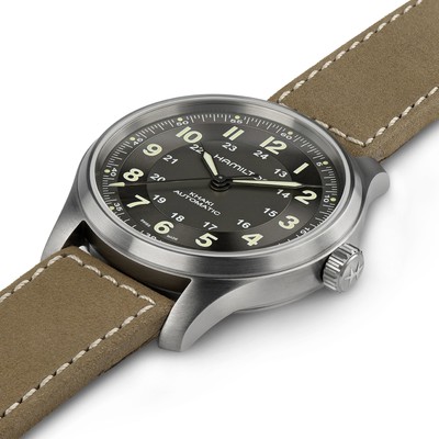 Pre-owned Hamilton - H70545550 - Khaki Field Titanium Auto Office Automatic 1 21/32in H705