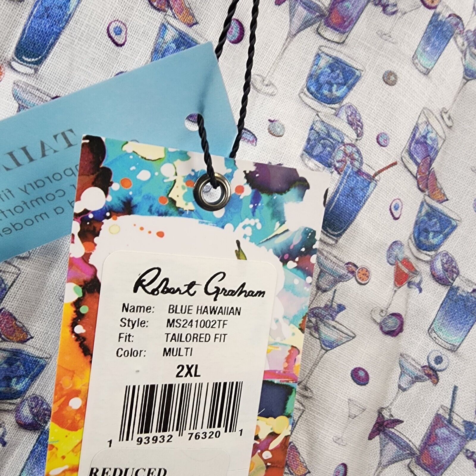 Robert Graham Blue Hawaiian Linen Blend Button Up Shirt Men's 2XL Multi Printed - Picture 11 of 15