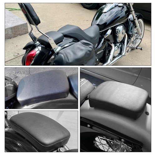 Black Leather Rear Passenger Seat Pad With 8 Suction Cups For Harley Bobber & Choppers 3 thumbnail image