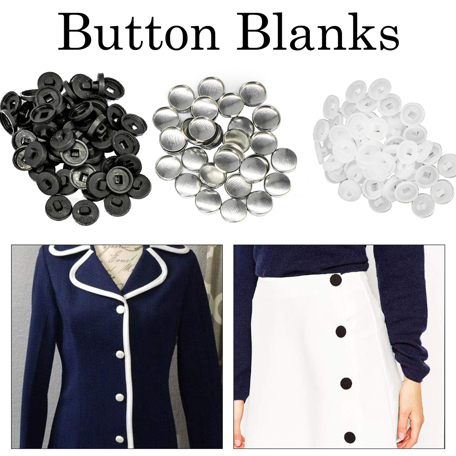 Self Cover Buttons 11mm - 31mm Aluminium Top Plastic Back Sewing DIY 50 100 Pack