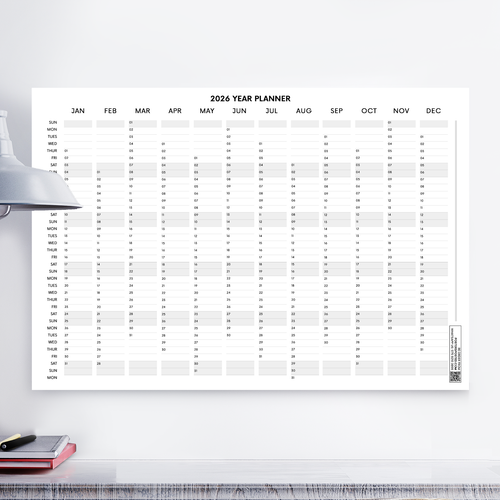2026 full year wall planner calendar Jan to Dec