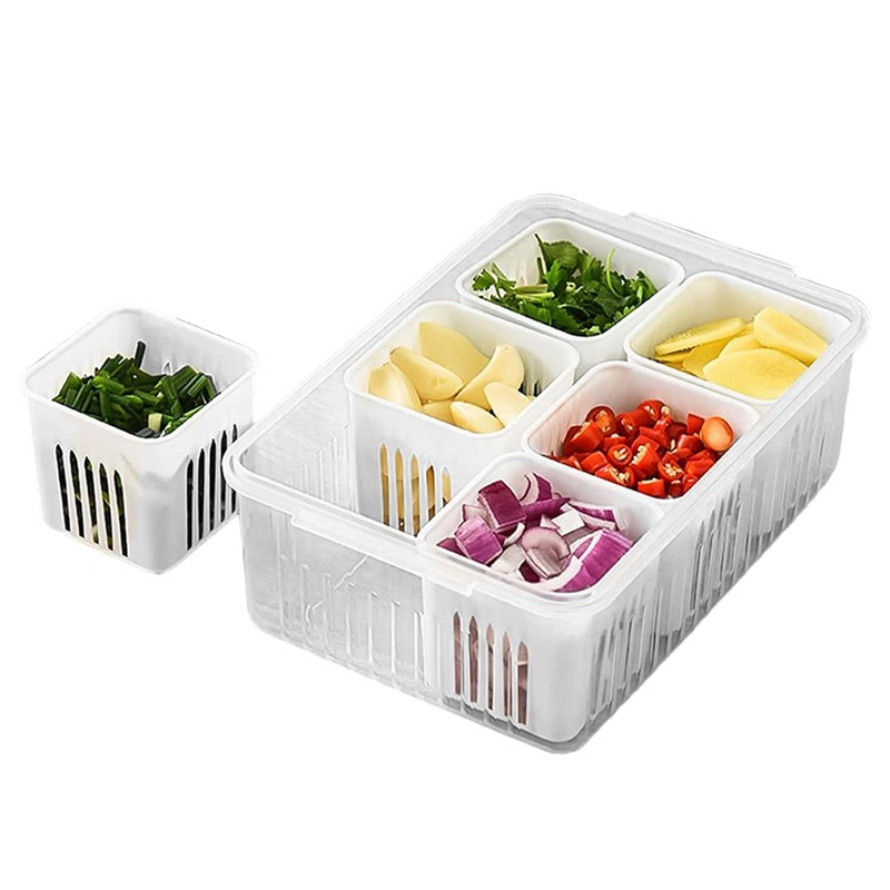6-In-1 Multi Compartment Reusable Refrigerator Food Fresh-Keeping Drain Box