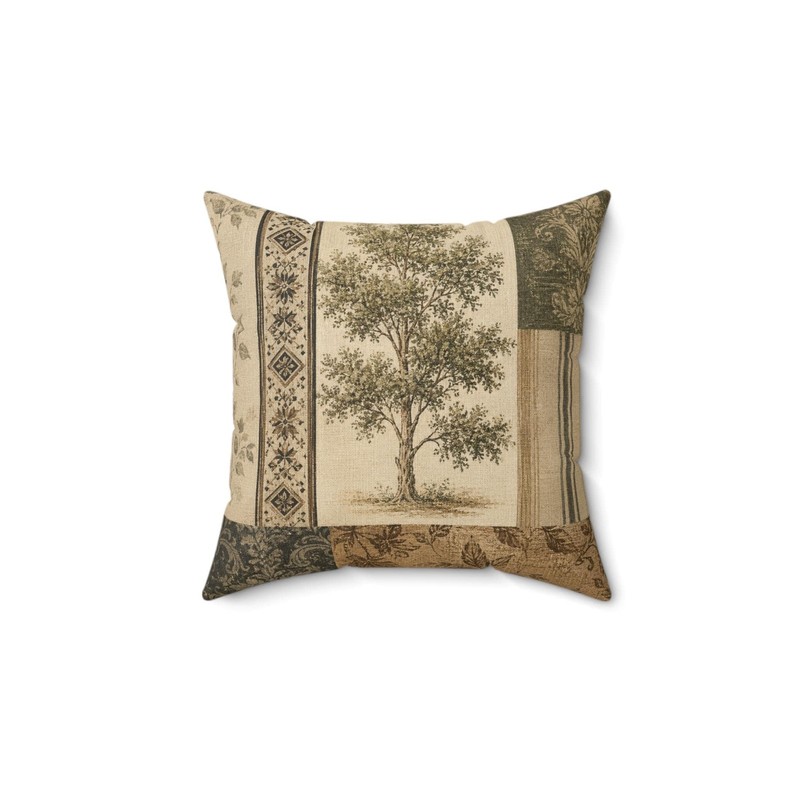 Vintage Floral Stripe Pillow Faux Suede Square Beige Decorative Soft