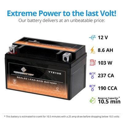 YTZ10S-BS High Performance - Maintenance Free - Sealed AGM Motorcycle Battery