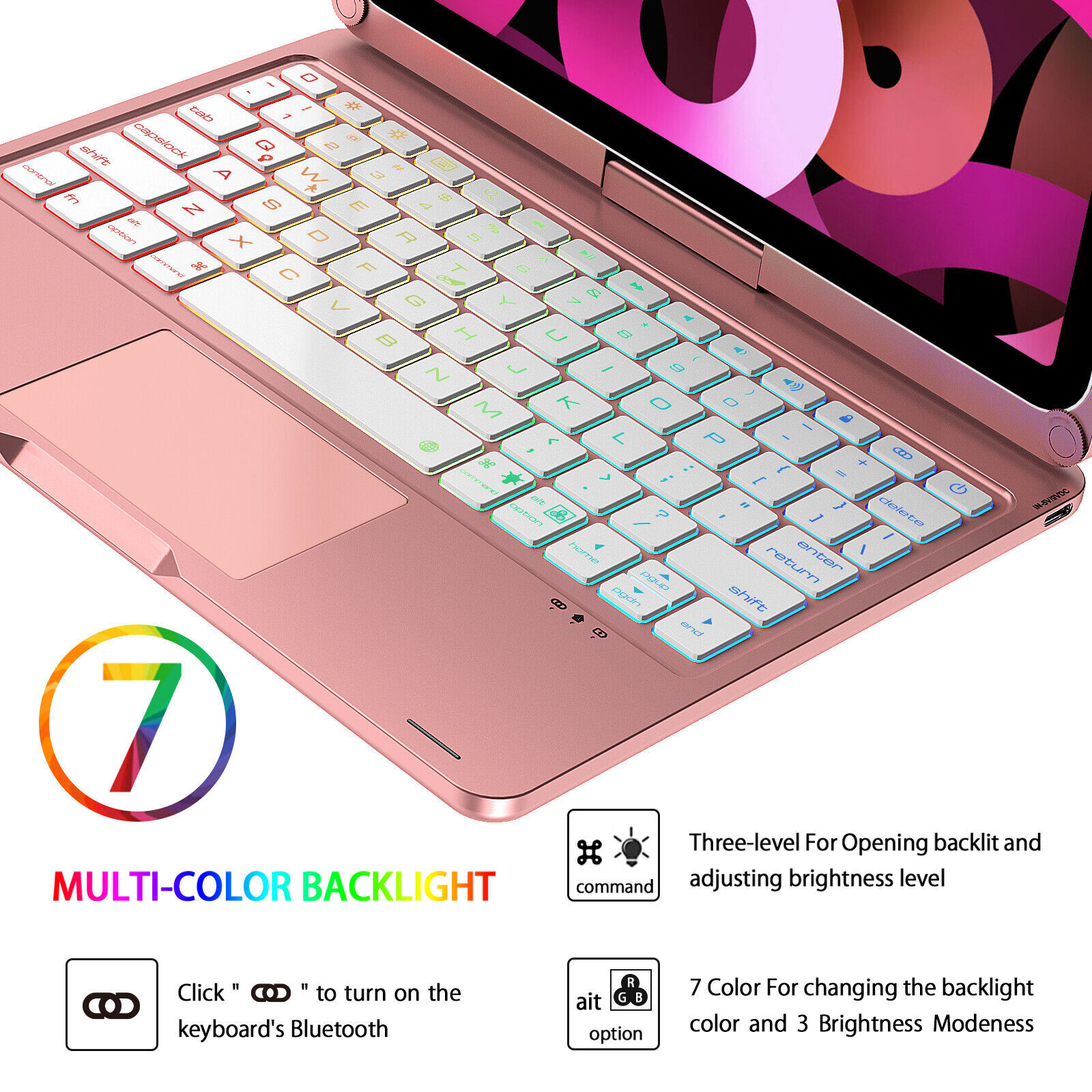 For iPad 10.9" Air 5/4th /iPad Pro 11 inch Backlit Touchpad Rotate Keyboard Case