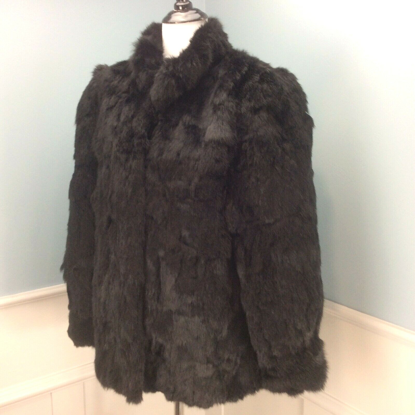 Vtg Genuine Rabbit Fur Coat Medium Black Somerset Furs