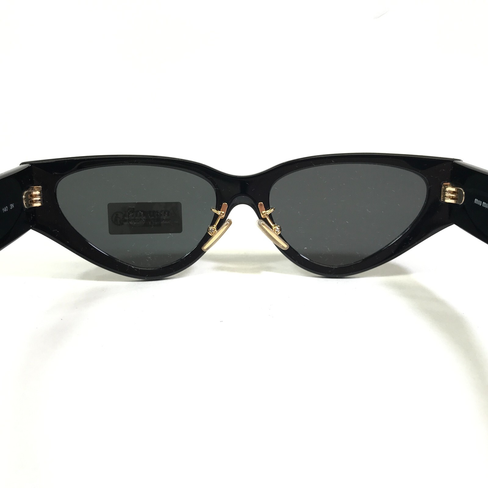 Pre-owned Miu Miu Sunglasses Smu03z 1ab-5s0 Polished Black Gold Cat Eye Frames 54-17-140 In Gray