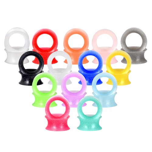 ULTRA THIN EAR SKINS TUNNELS-Gold Glitter Silicone Ear Gauge-Soft Ear plugs-PAIR