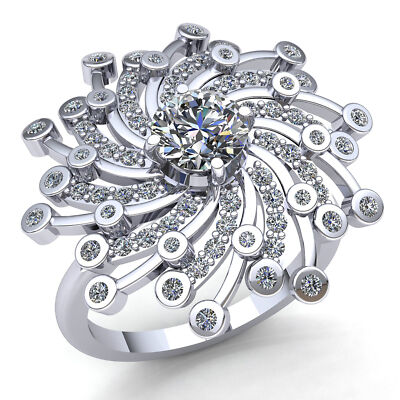 Pre-owned Jewelwesell Natural 1ct Round Cut Diamond Ladies Floral Cocktail Engagement Ring 18k Gold