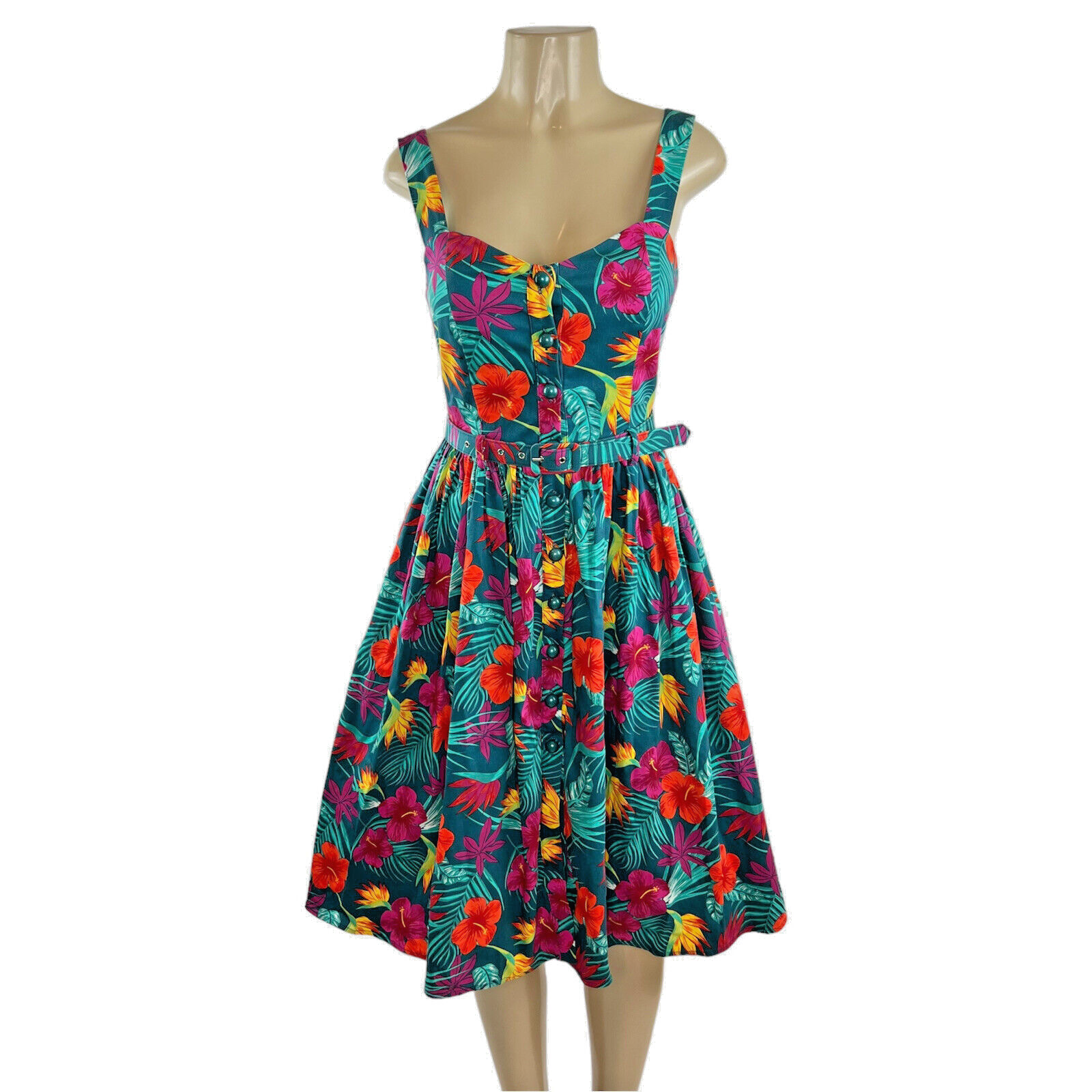 Collectif Swing Dress Size XS Jemima Tropico Floral Colorful A Line Sweetheart eBay