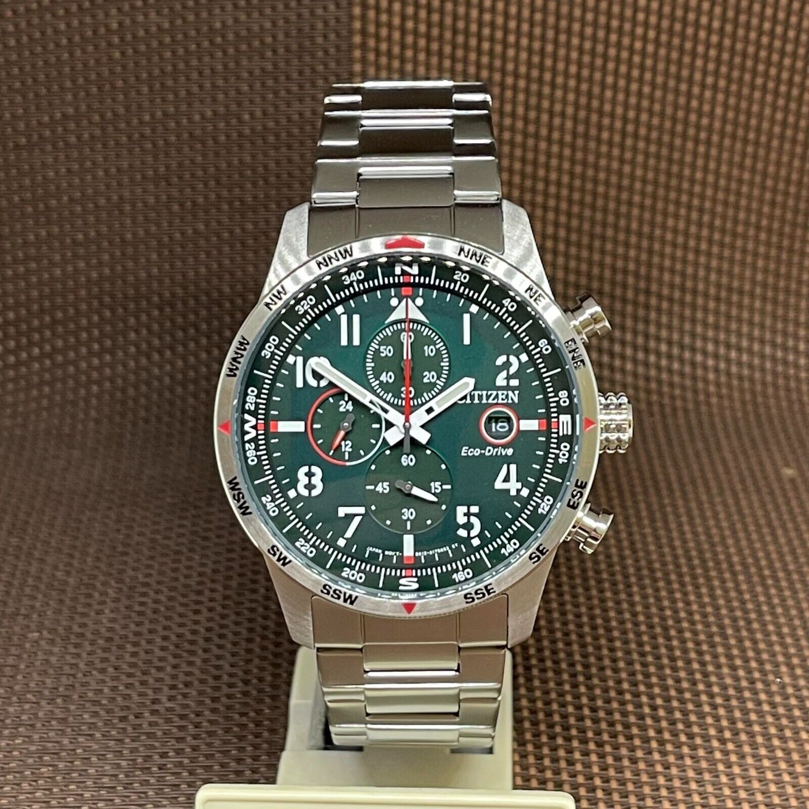 Pre-owned Citizen Eco-drive Ca0791-81x Chronograph Green Dial Stainless Steel Men's Watch