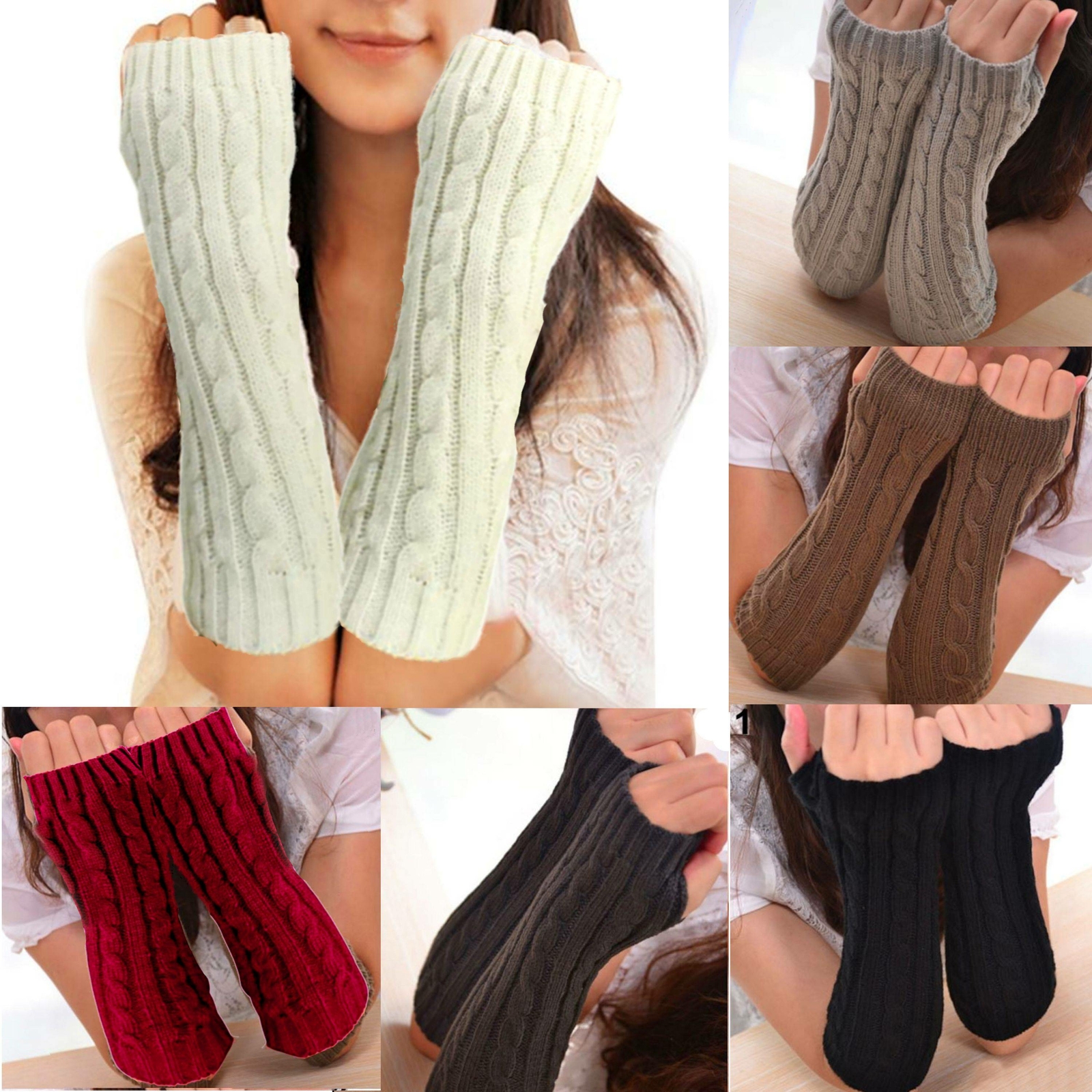 Damen Armstulpen Pulswärmer, Strick , Fingerlos, Warm, Winter, vers. Farben S01