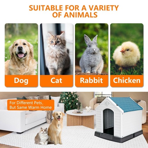 Large Plastic Dog House Indoor Outdoor Dog Kennel Puppy Shelter w/Air Vents 