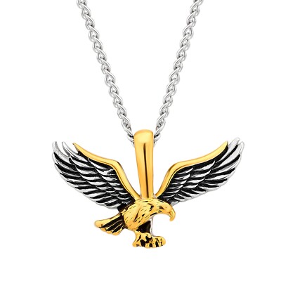 Two-Tone Stainless Steel Eagle Pendant Necklace for Men Boys Jewelry