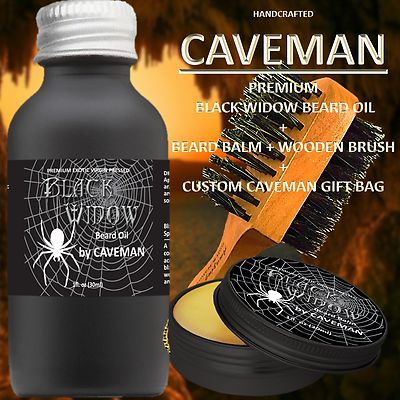 Hand Crafted Caveman  Beard Oil Growth serum Set KIT with Balm +FREE Beard Brush