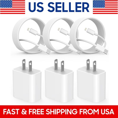 3 Pack 20W USB-C Fast Charger +6ft Cable for iPhone 14 13 12 11 Pro Max XR X 8 7