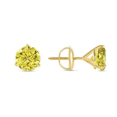 Pre-owned Shine Brite With A Diamond 6 Ct Round Cut Canary Earrings Studs Solid 18k Yellow Gold Screw Back Martini