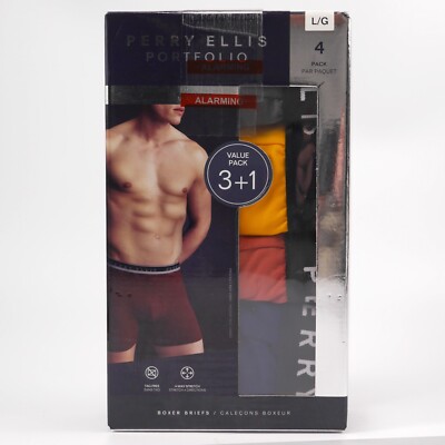 Perry Ellis Portfolio Men's Boxer Briefs Large 4-Pack Multi Color Cotton Stretch