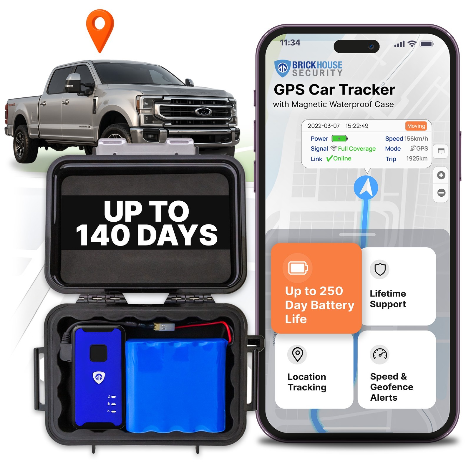 140-Day GPS Tracking Device for Vehicles with Magnetic Case