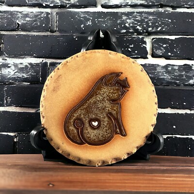 Nan Groves Handmade Art Pottery Bread Bun Warming Stone Signed Pig Heart 5 