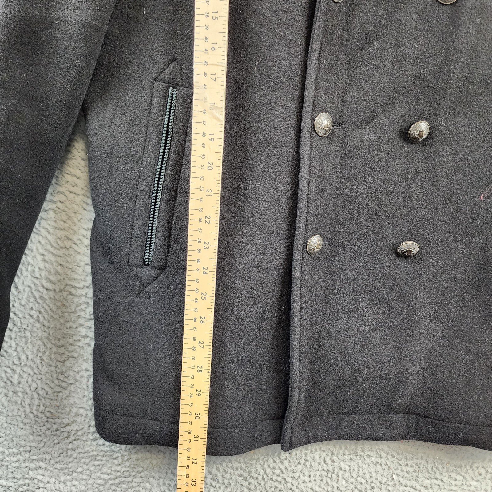 Pre-owned John Varvatos Wool Carlos Vintage I Peacoat Men's 56/xl Black Front Button L/s