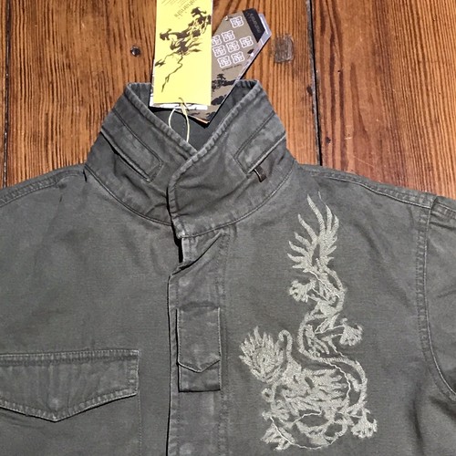 Maharishi M Jacket Coat Canvas Dragon Embroidered Summer Olive Green Khaki