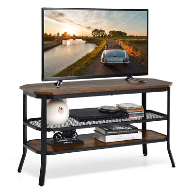 Console Table Media Entertainment Center W/mesh Storage Shel