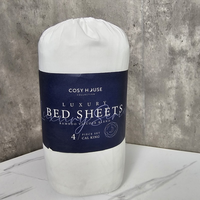 Cosy House Luxury Bamboo WHITE CAL KING Sheet Set Corner