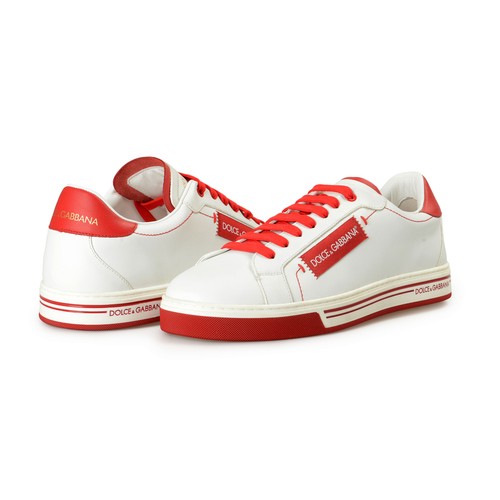 Pre-owned Dolce & Gabbana Men's "u_roma" 100% Leather Low Top Sneakers Shoes In White/red