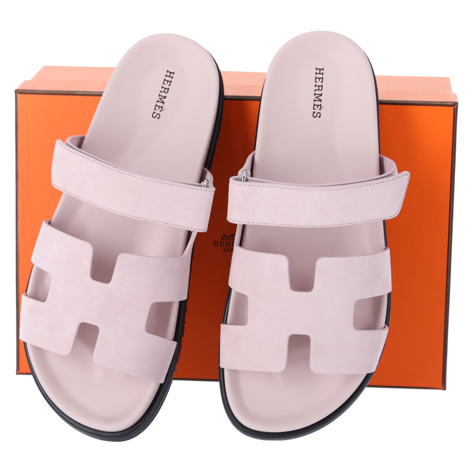 BNIB New Hermes Womens Suede Sandals Chypre Rose Porcelaine Pink Size 39.5  | eBay UK